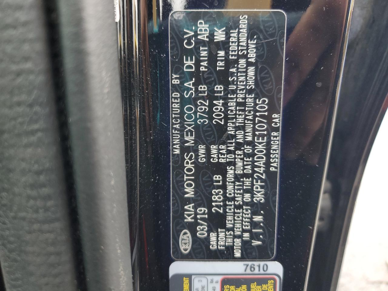 2019 Kia Forte Fe VIN: 3KPF24AD0KE107105 Lot: 80156345