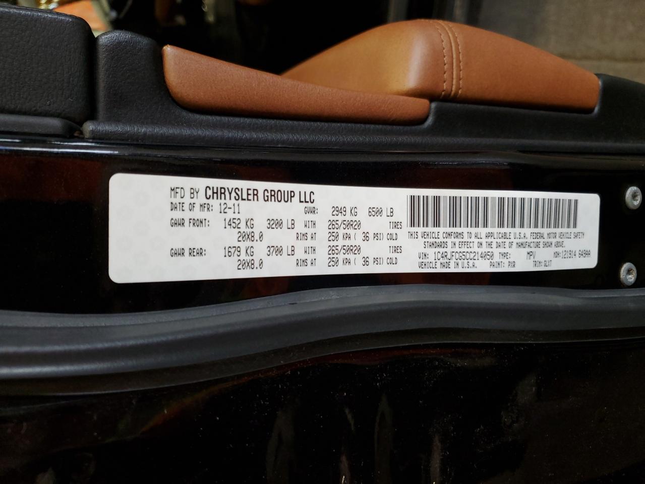 2012 Jeep Grand Cherokee Overland VIN: 1C4RJFCG5CC214050 Lot: 66410885