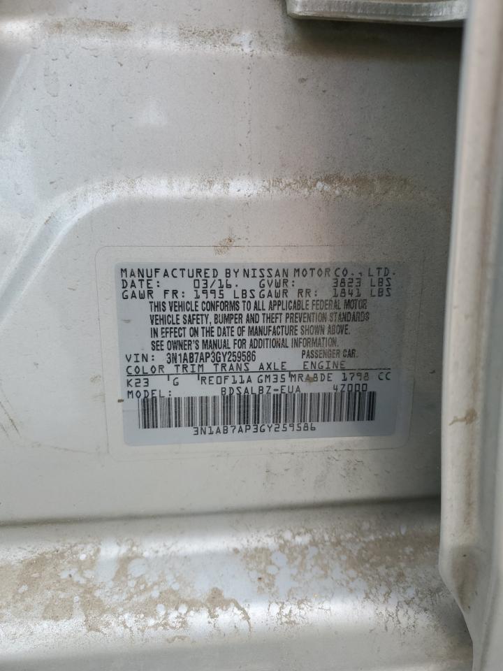 2016 Nissan Sentra S VIN: 3N1AB7AP3GY259586 Lot: 80550475