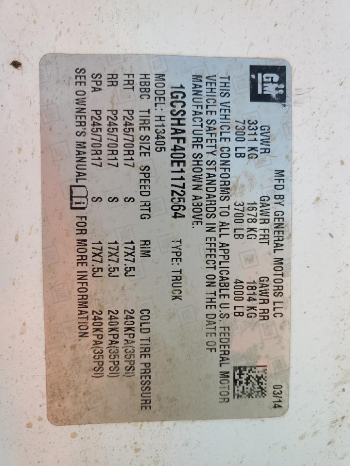 2014 Chevrolet Express G1500 VIN: 1GCSHAF40E1172564 Lot: 81805785