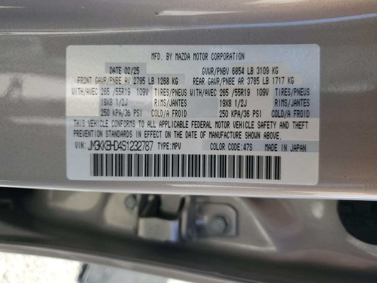 2025 Mazda Cx-90 Preferred VIN: JM3KKBHD4S1232787 Lot: 80552165