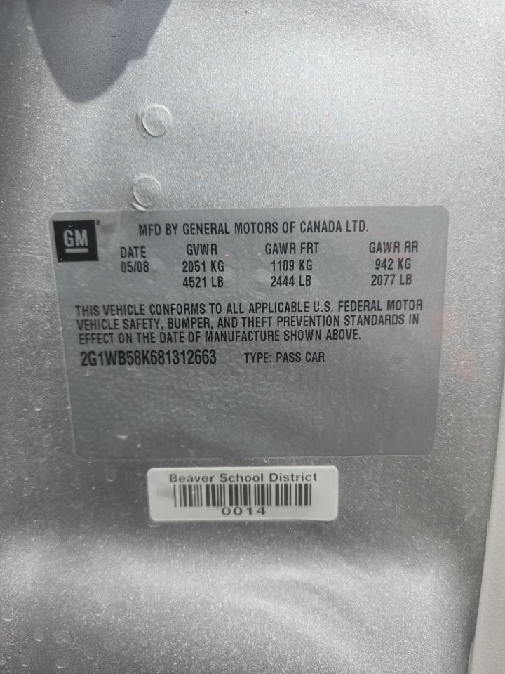 2008 Chevrolet Impala Ls VIN: 2G1WB58K681312663 Lot: 80336425