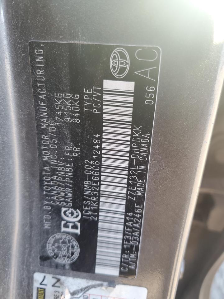 2006 Toyota Corolla Matrix Xr VIN: 2T1KR32E66C612484 Lot: 69417615