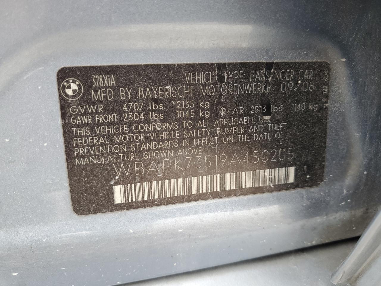 2009 BMW 328 Xi VIN: WBAPK73519A450205 Lot: 71361955