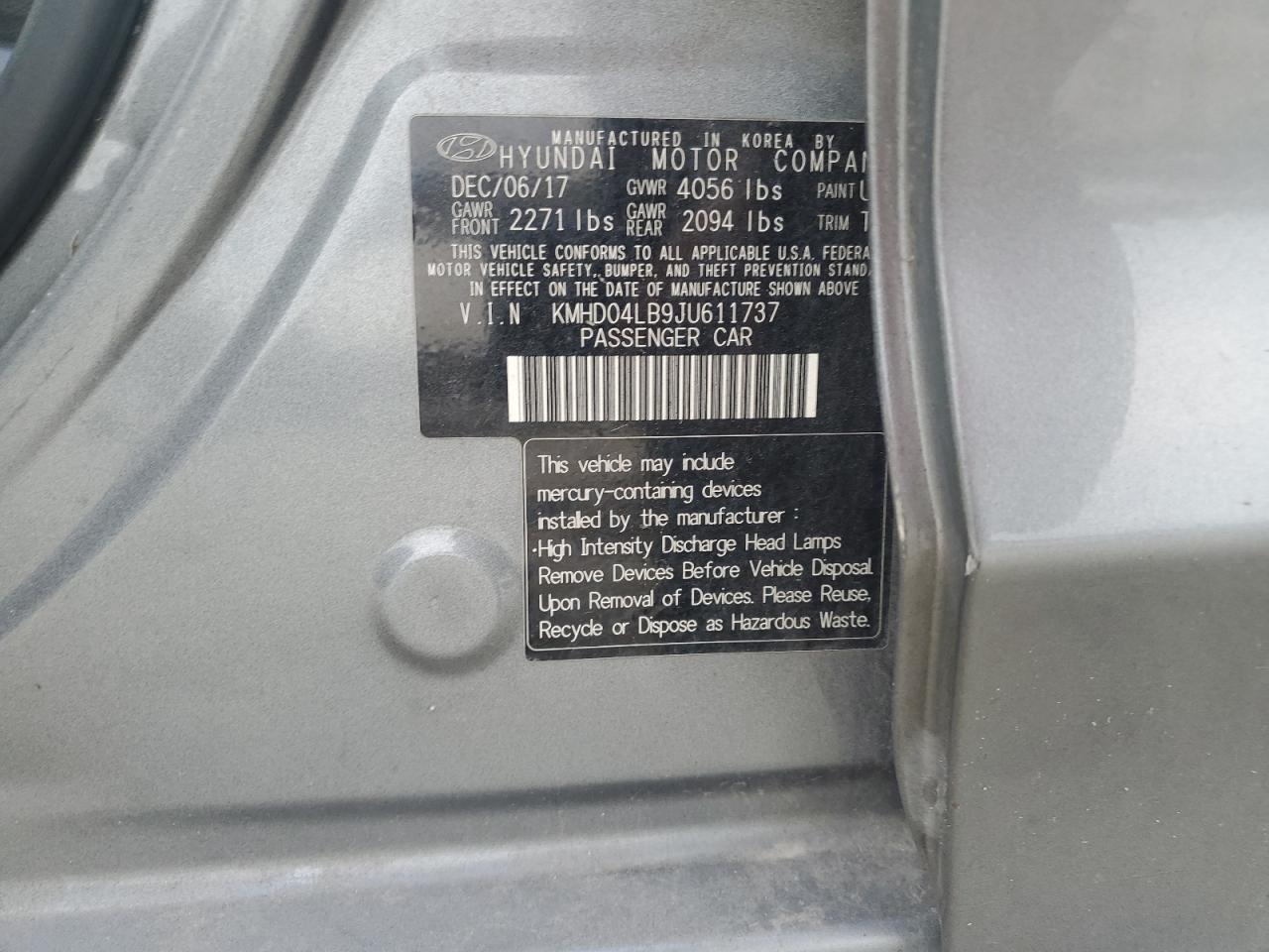 2018 Hyundai Elantra Sport VIN: KMHD04LB9JU611737 Lot: 81785515