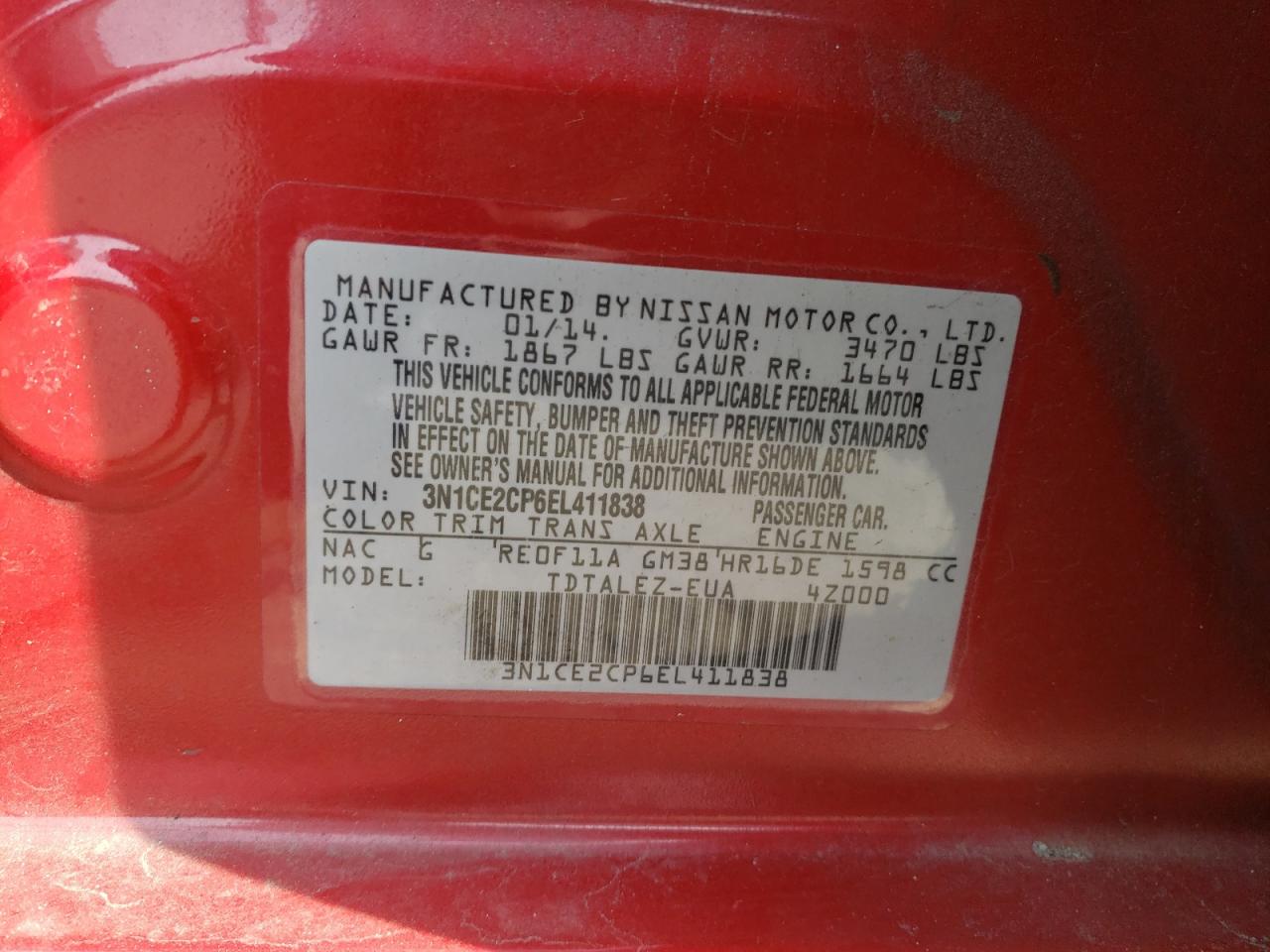 2014 Nissan Versa Note S VIN: 3N1CE2CP6EL411838 Lot: 83958315