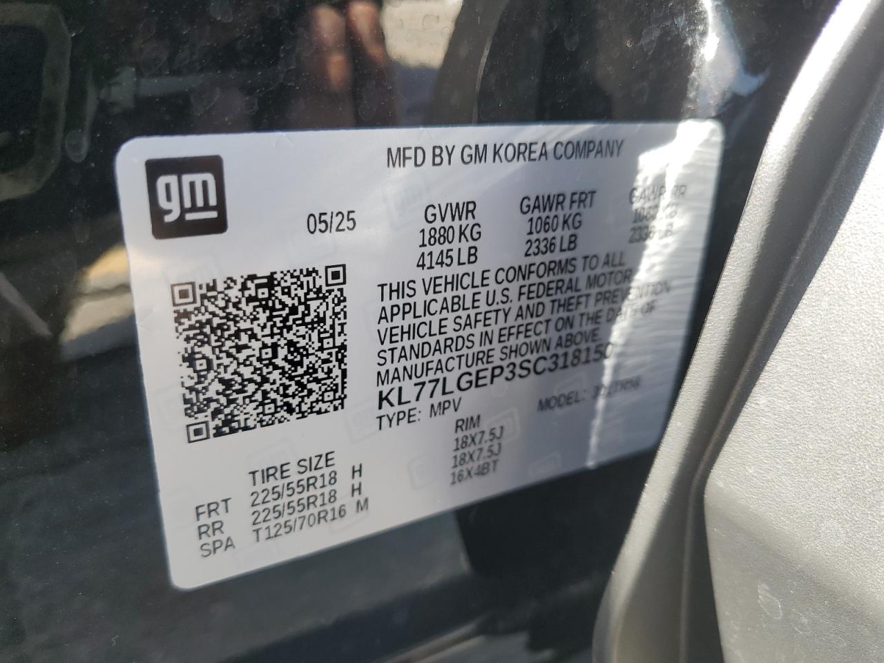 2025 Chevrolet Trax 1Rs VIN: KL77LGEP3SC318150 Lot: 80802645