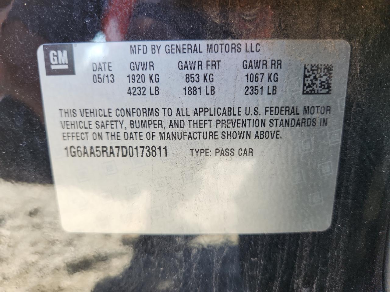 2013 Cadillac Ats VIN: 1G6AA5RA7D0173811 Lot: 80280855