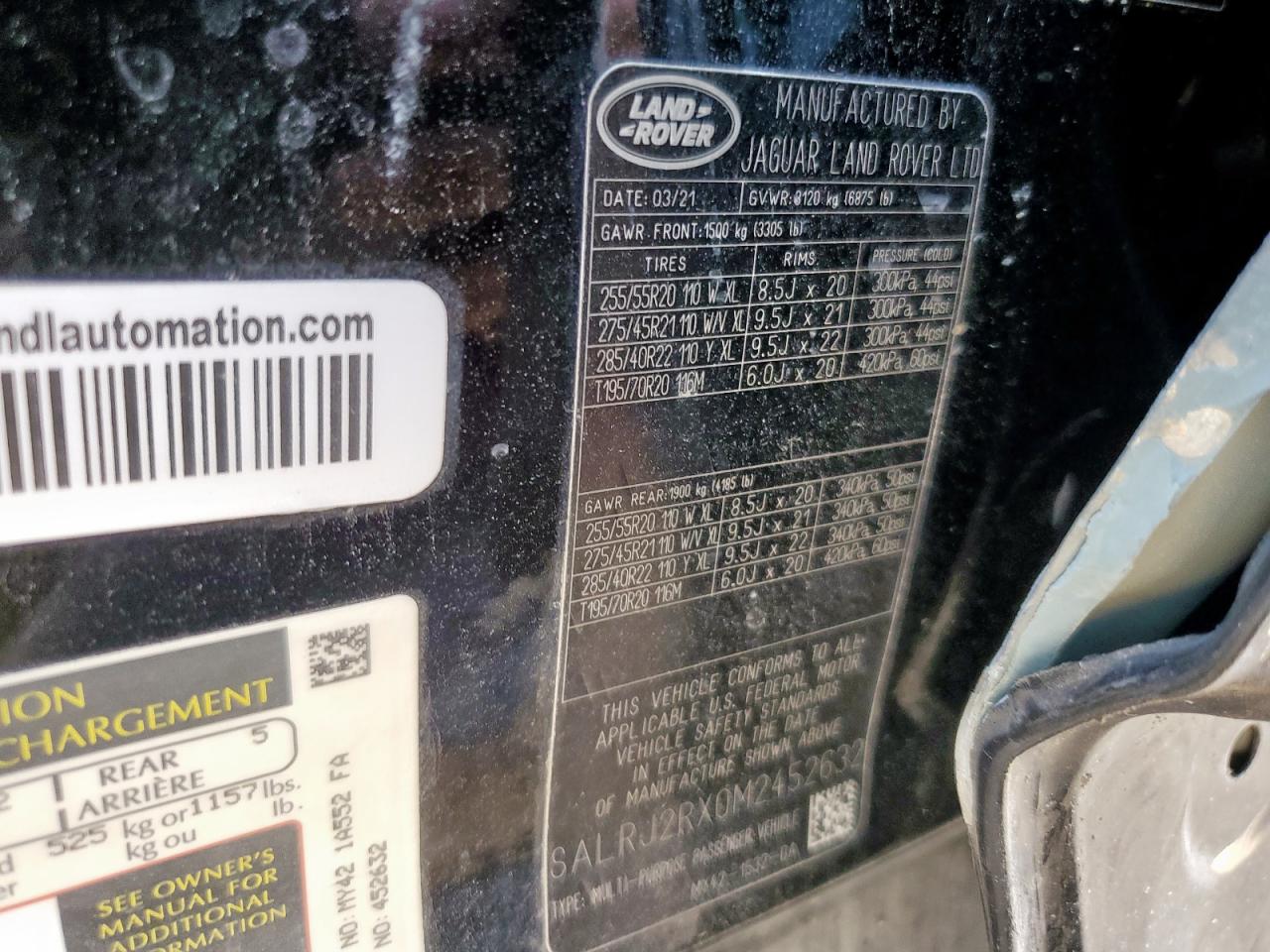 2021 Land Rover Discovery S VIN: SALRJ2RX0M2452632 Lot: 68540355