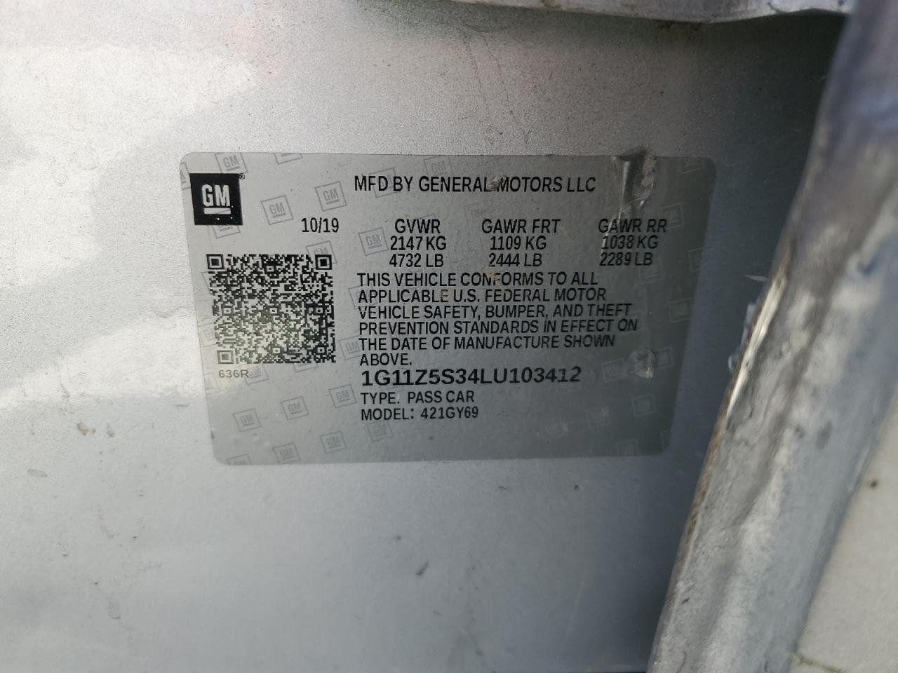 2020 Chevrolet Impala Lt VIN: 1G11Z5S34LU103412 Lot: 71559035