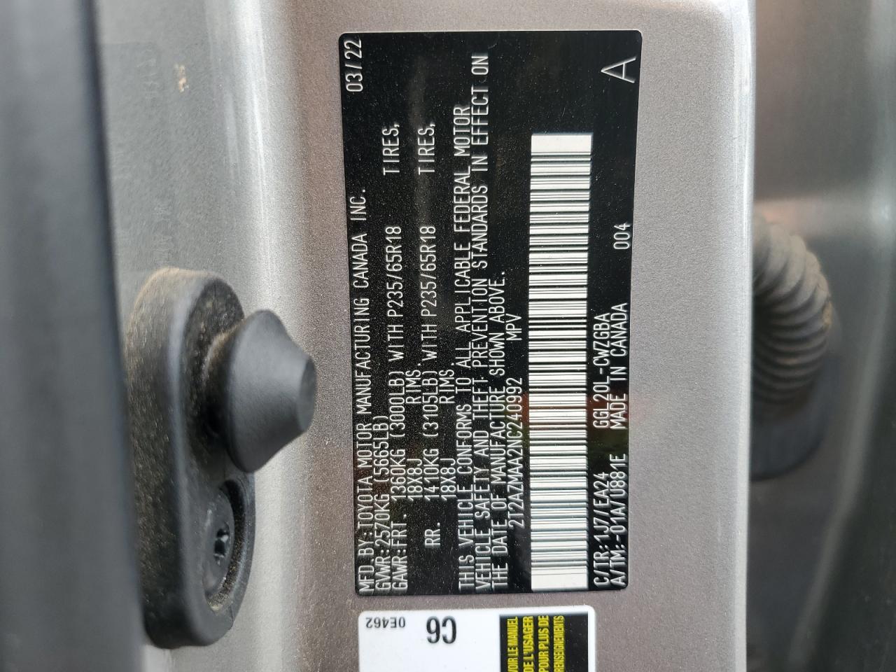 2022 Lexus Rx 350 Base VIN: 2T2AZMAA2NC240992 Lot: 80704375