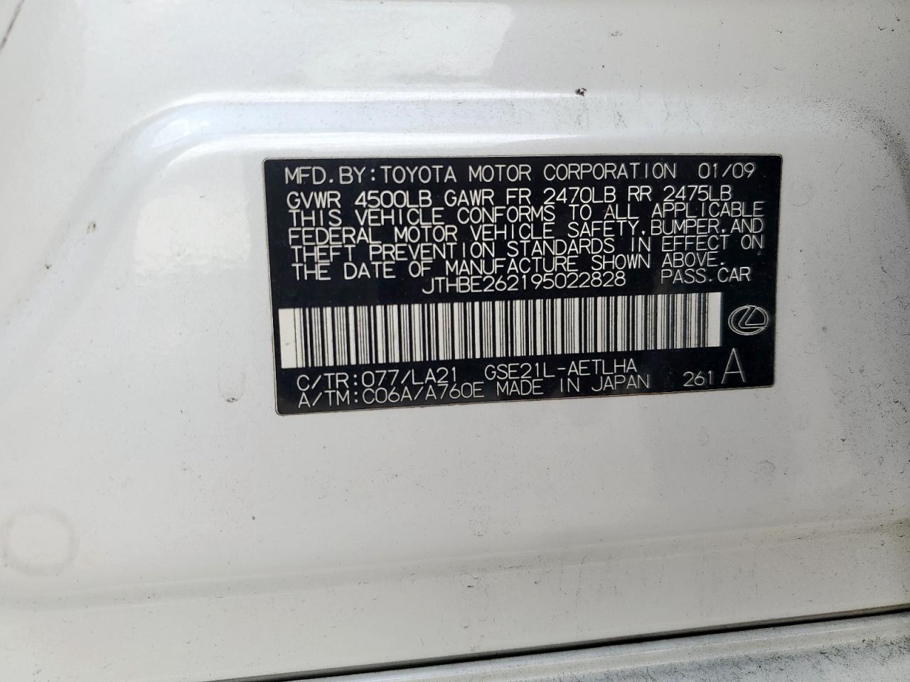 2009 Lexus Is 350 VIN: JTHBE262195022828 Lot: 83957845