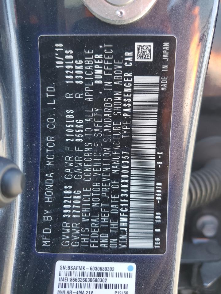 2019 Honda Civic Ex VIN: JHMFC1F34KX000357 Lot: 71781215