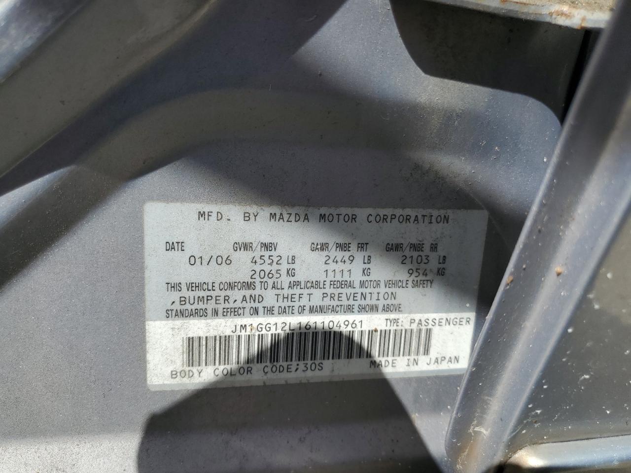 2006 Mazda Speed 6 VIN: JM1GG12L161104961 Lot: 81637245
