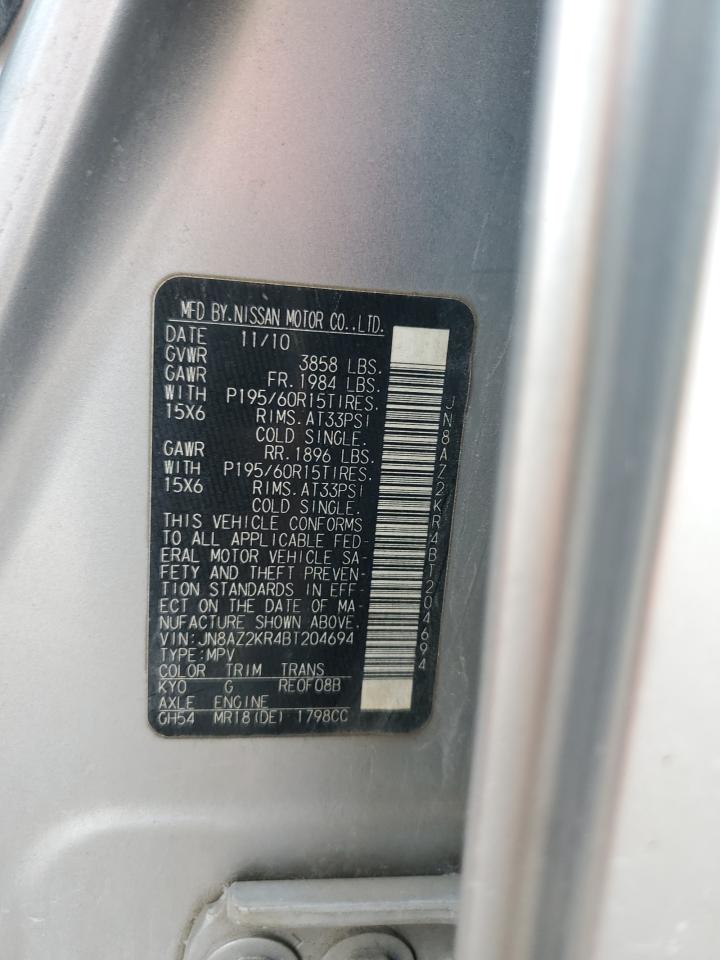 2011 Nissan Cube Base VIN: JN8AZ2KR4BT204694 Lot: 83827285
