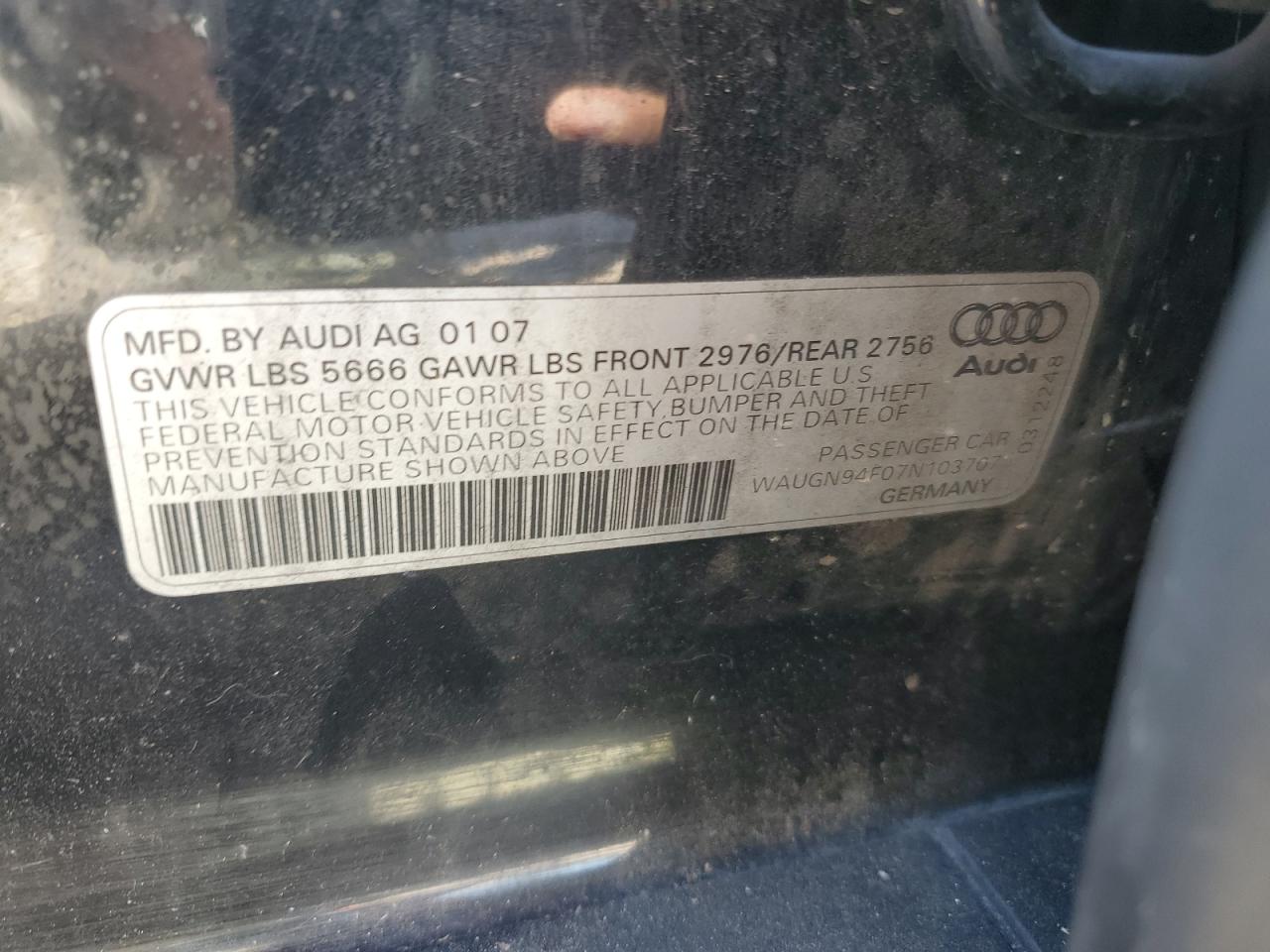 2007 Audi S6 Quattro VIN: WAUGN94F07N103707 Lot: 80747605