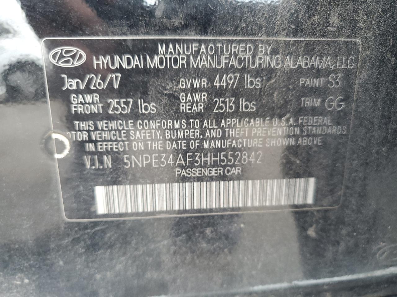 2017 Hyundai Sonata Sport VIN: 5NPE34AF3HH552842 Lot: 81671135