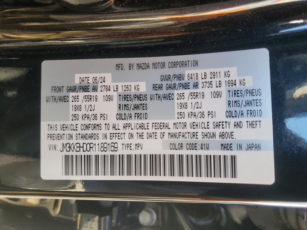 2024 Mazda Cx-90 Preferred VIN: JM3KKBHD0R1189169 Lot: 70680265