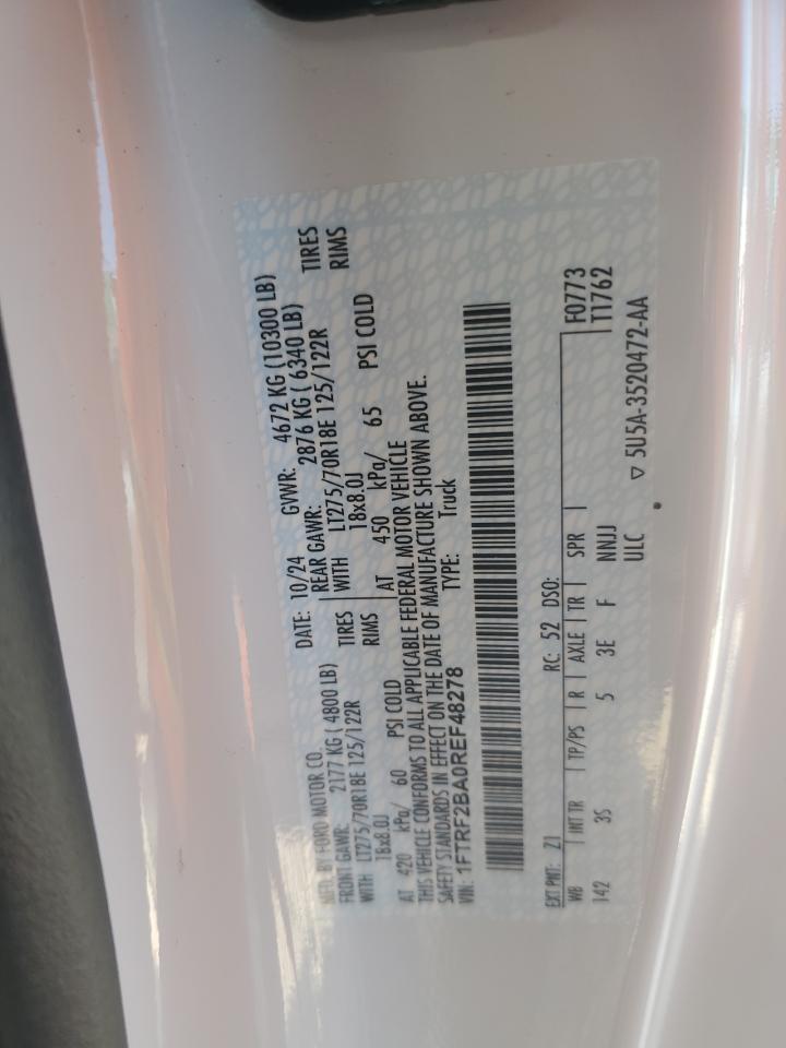 2024 Ford F250 Super Duty VIN: 1FTRF2BA0REF48278 Lot: 82129425