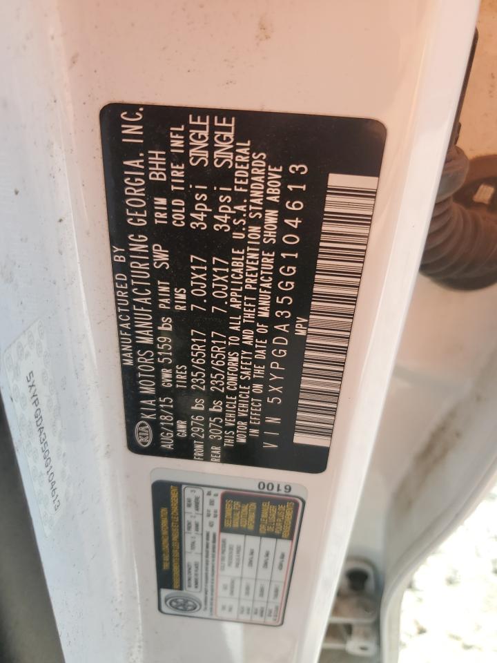 2016 Kia Sorento Lx VIN: 5XYPGDA35GG104613 Lot: 81757755