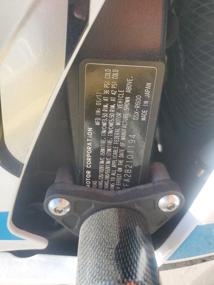 2011 Suzuki Gsx-R600 VIN: JS1GN7FA2B2101194 Lot: 81441545