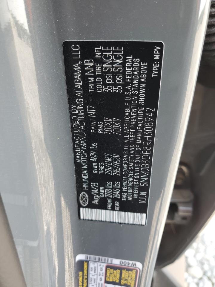 2024 Hyundai Tucson Sel VIN: 5NMJB3DE8RH308942 Lot: 81044595