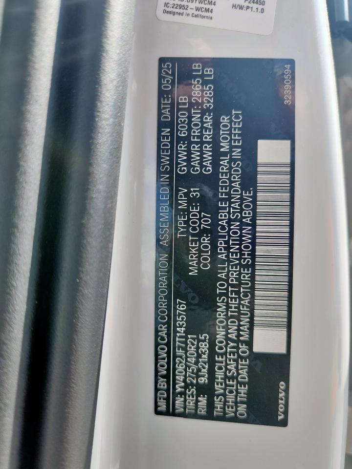 2026 Volvo Xc90 Ultra VIN: YV4062JF7T1435767 Lot: 71058455