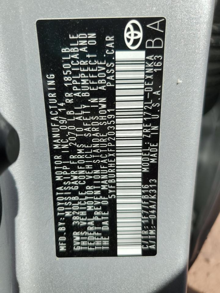 2015 Toyota Corolla L VIN: 5YFBURHEXFP203591 Lot: 84402545