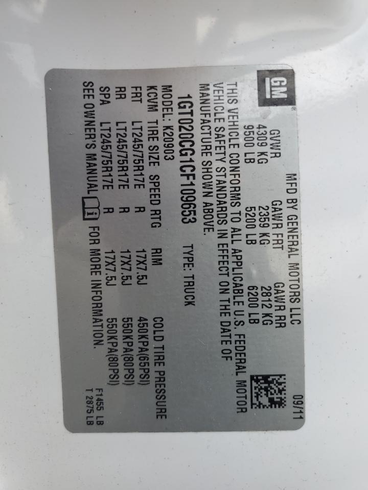 2012 GMC Sierra K2500 Sle VIN: 1GT020CG1CF109653 Lot: 80827715