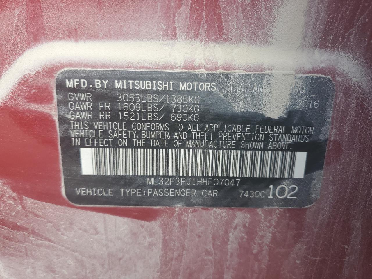 2017 Mitsubishi Mirage G4 Es VIN: ML32F3FJ1HHF07047 Lot: 80402025