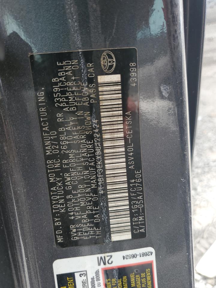 2011 Toyota Camry Base VIN: 4T1BF3EKXBU122424 Lot: 83763845