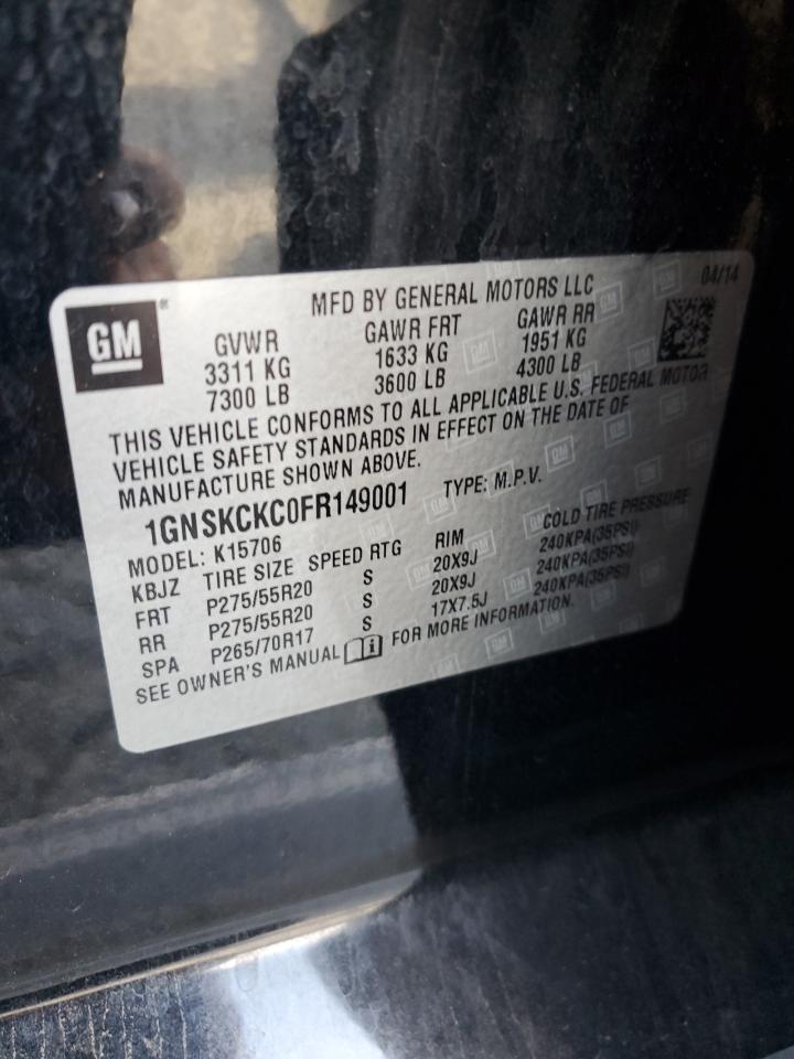 2015 Chevrolet Tahoe K1500 Ltz VIN: 1GNSKCKC0FR149001 Lot: 81328555