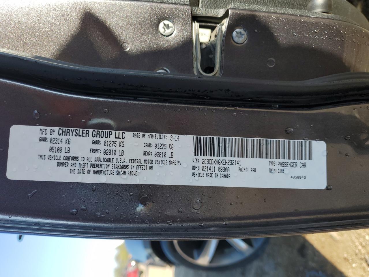 2014 Dodge Charger Sxt VIN: 2C3CDXHGXEH232141 Lot: 84556645