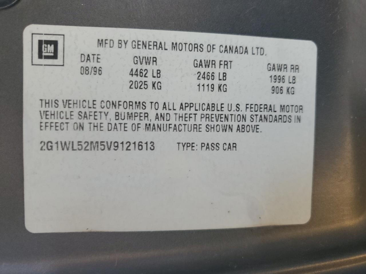 1997 Chevrolet Lumina Base VIN: 2G1WL52M5V9121613 Lot: 80218015