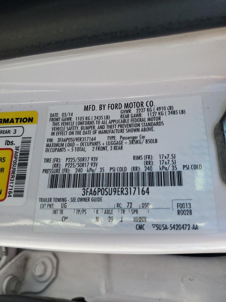 2014 Ford Fusion VIN: 3FA6P0SU9ER317164 Lot: 81822125