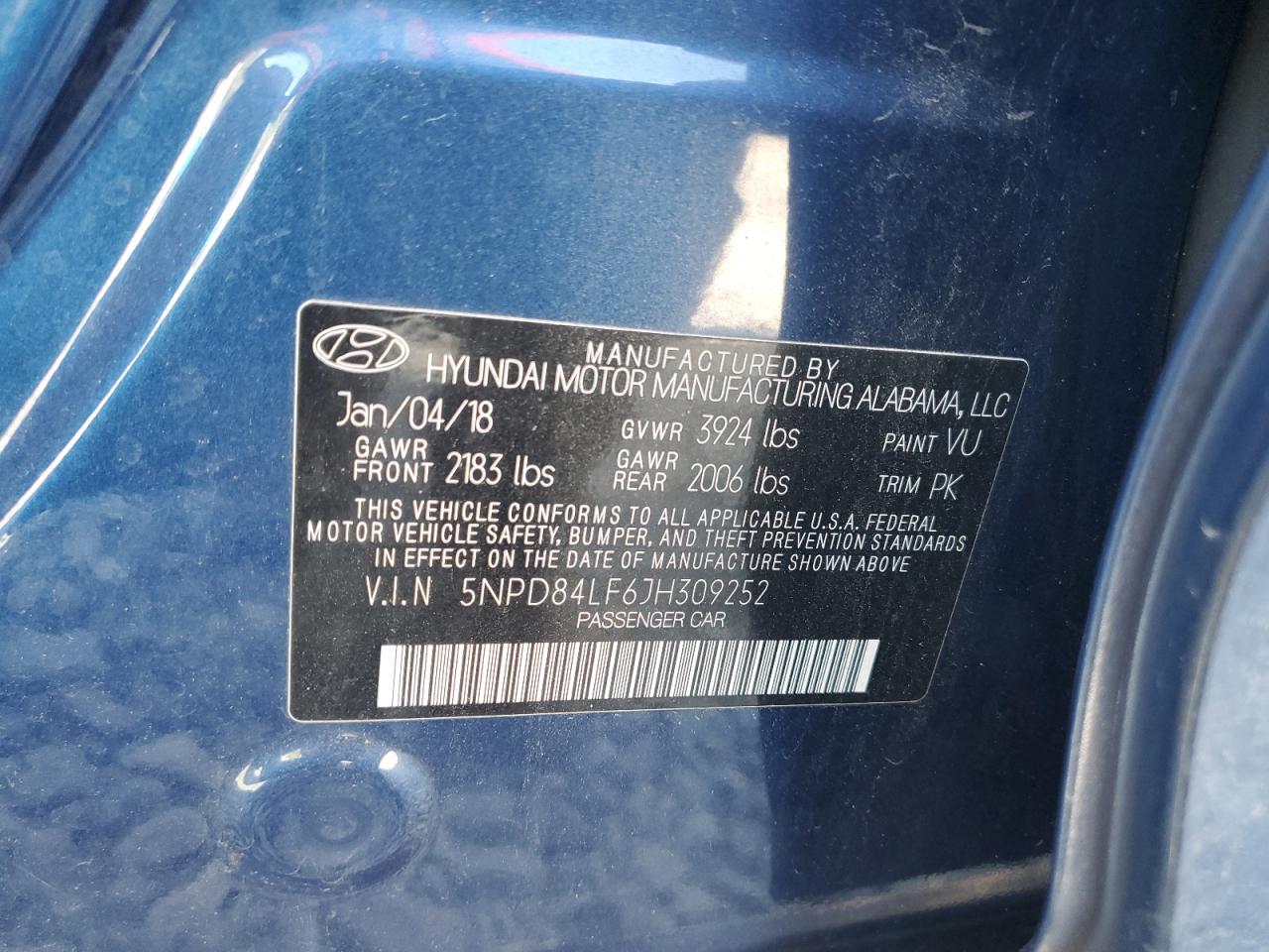 2018 Hyundai Elantra Sel VIN: 5NPD84LF6JH309252 Lot: 81614785