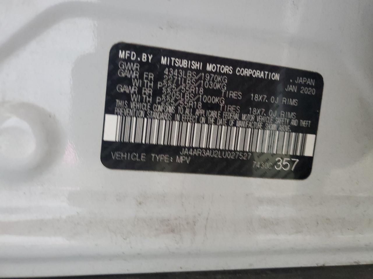 2020 Mitsubishi Outlander Sport Es VIN: JA4AR3AU2LU027527 Lot: 71633805