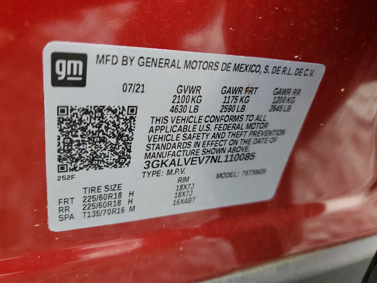 2022 GMC Terrain Slt VIN: 3GKALVEV7NL110085 Lot: 80286555