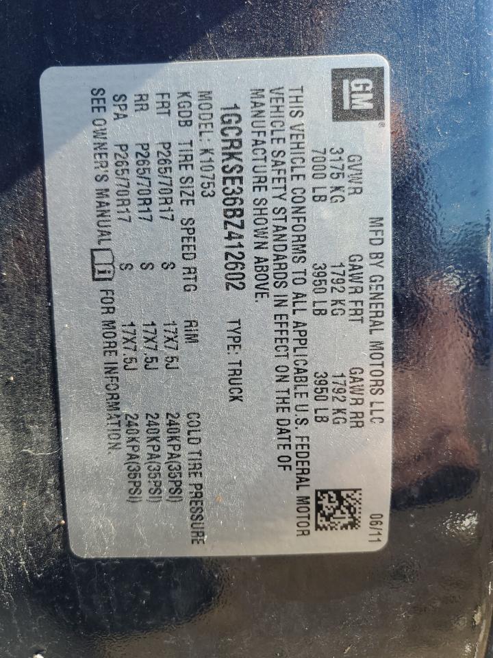 2011 Chevrolet Silverado K1500 Lt VIN: 1GCRKSE36BZ412602 Lot: 81851425