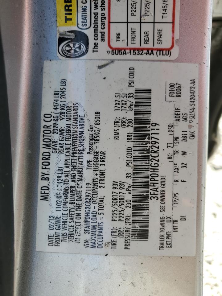 2012 Ford Fusion Se VIN: 3FAHP0HG2CR297119 Lot: 70723105