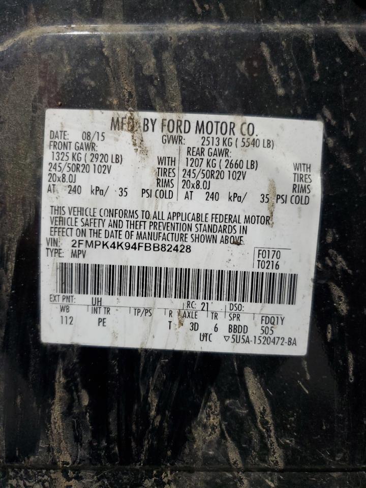2015 Ford Edge Titanium VIN: 2FMPK4K94FBB82428 Lot: 80268085