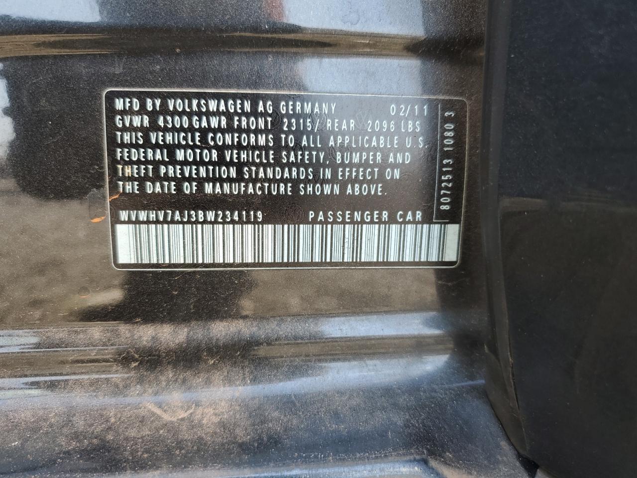 2011 Volkswagen Gti VIN: WVWHV7AJ3BW234119 Lot: 71125265