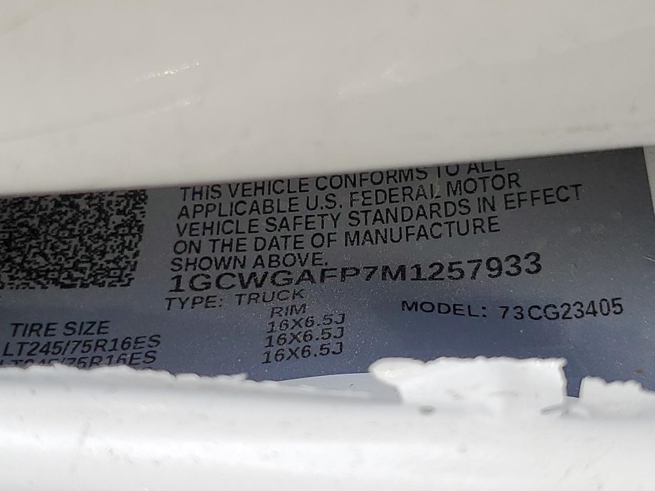 2021 Chevrolet Express G2500 VIN: 1GCWGAFP7M1257933 Lot: 80378405