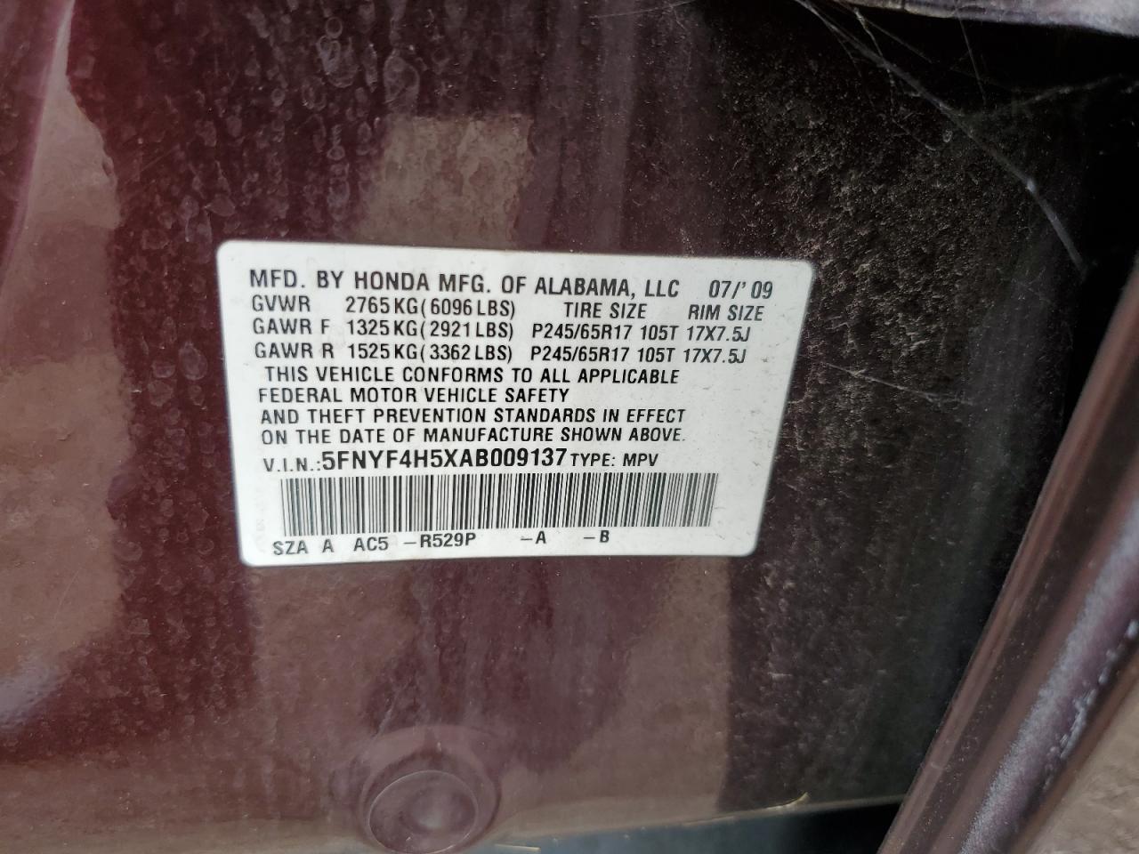 2010 Honda Pilot Exl VIN: 5FNYF4H5XAB009137 Lot: 81547665