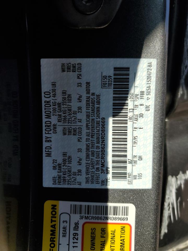 2022 Ford Bronco Sport Big Bend VIN: 3FMCR9B62NRD89669 Lot: 71239715