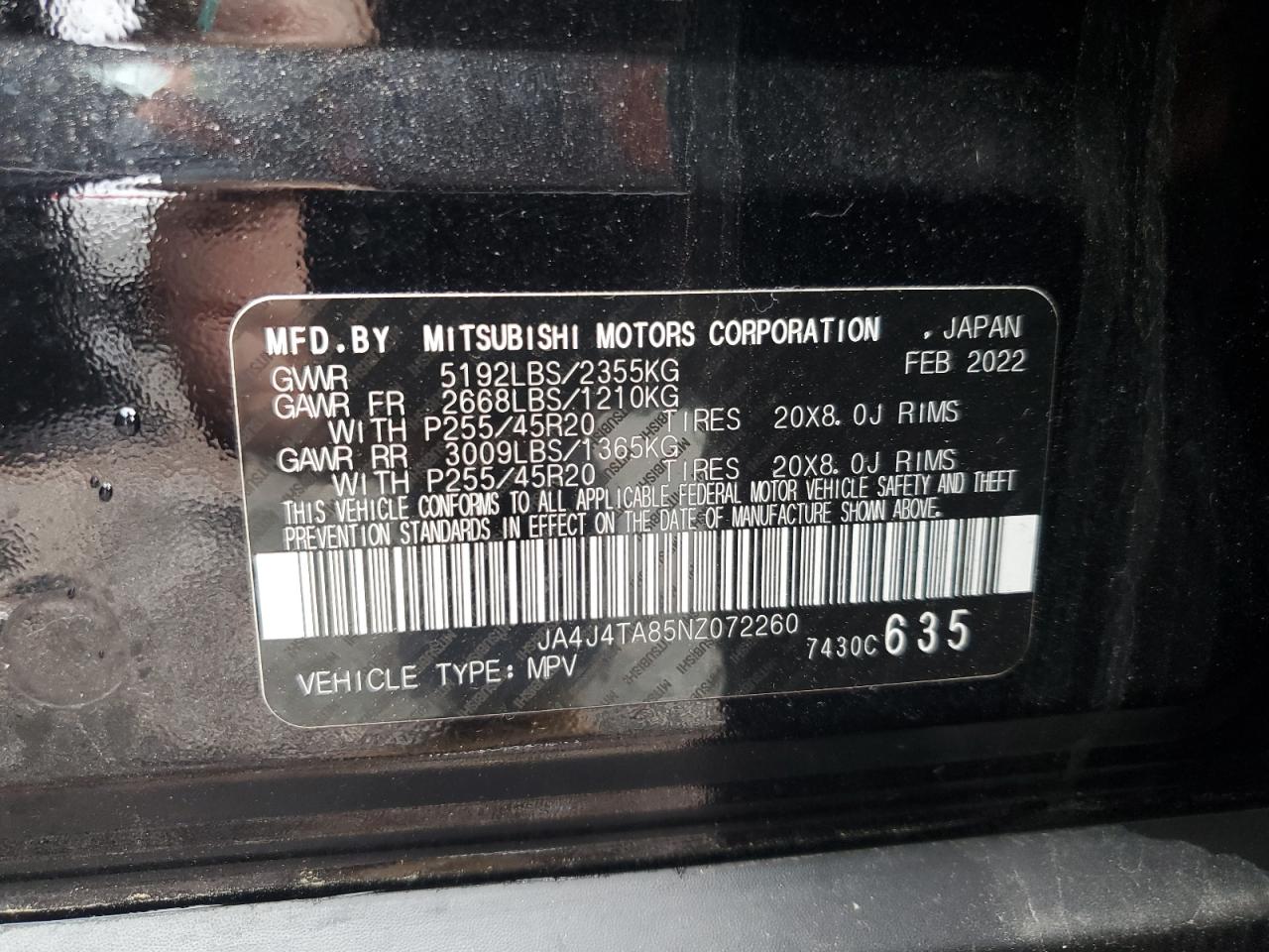 2022 Mitsubishi Outlander Es VIN: JA4J4TA85NZ072260 Lot: 83888095