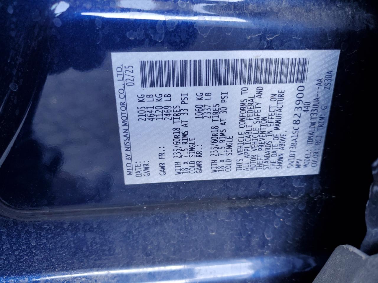 2025 Nissan Rogue Sv VIN: 5N1BT3BA1SC823900 Lot: 84044395