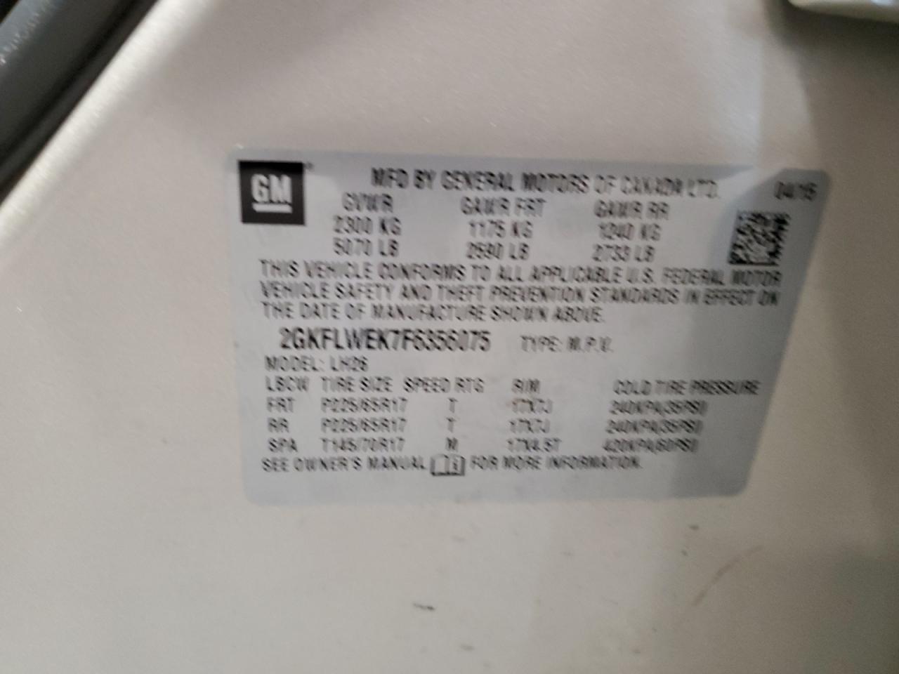 2015 GMC Terrain Sle VIN: 2GKFLWEK7F6356075 Lot: 69246665