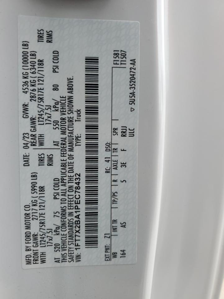 2023 Ford F250 Super Duty VIN: 1FT7X2BA1PEC78432 Lot: 83826445