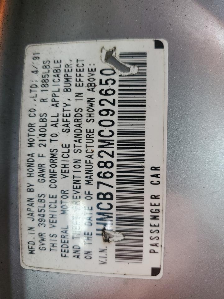 1991 Honda Accord Se VIN: JHMCB7682MC092650 Lot: 84592495